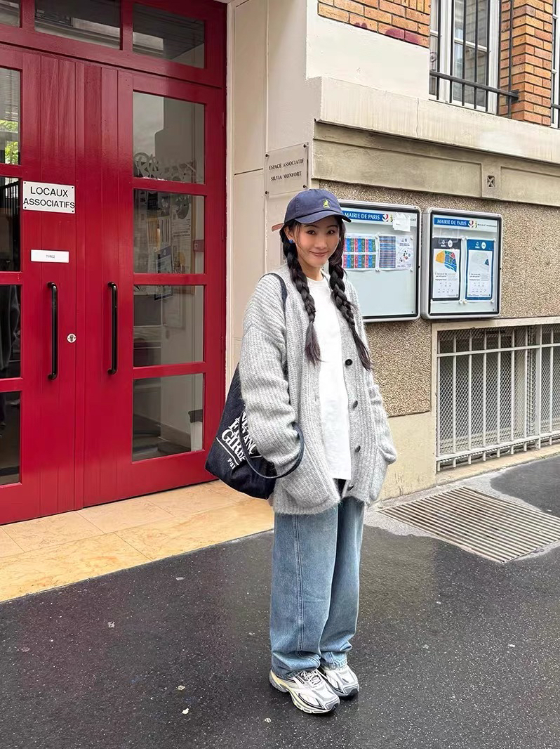 兔毛毛衣宽松羊毛V领长袖开衫女