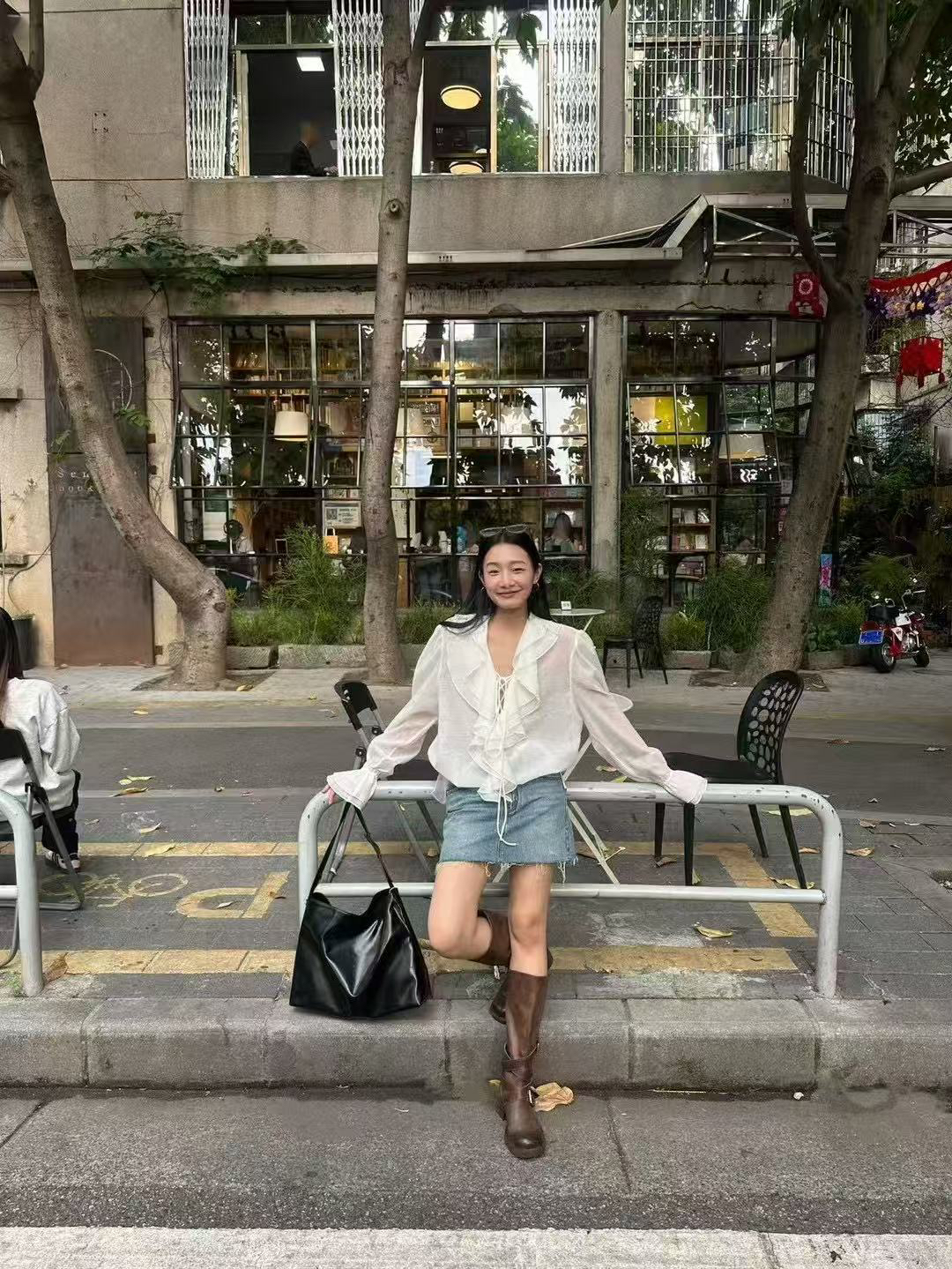 INchooseu笑笑家毛边牛仔短裙