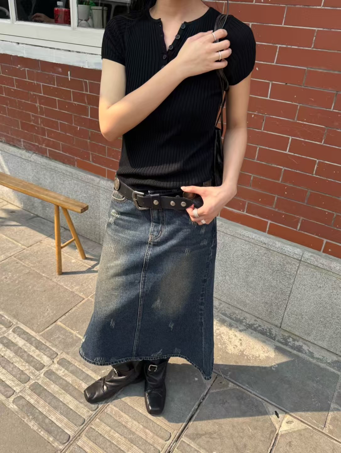 INchooseu2025夏季斜边牛仔裙