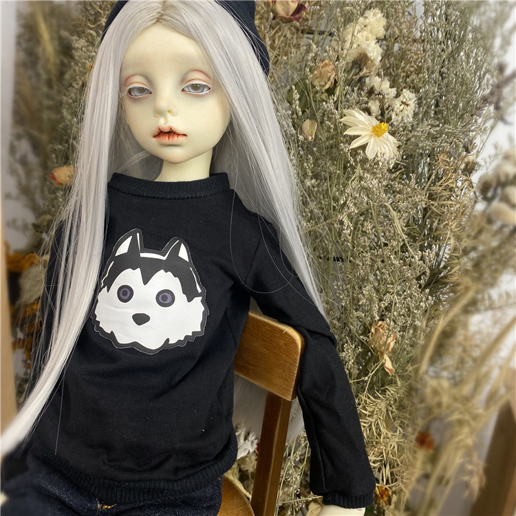 bjd娃娃衣服1/3分黑色套头上衣日常风SD13女娃男娃家居服印花娃衣