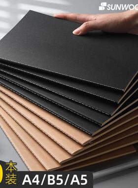 款款牛皮纸笔记本子软皮a4加厚黑色简约大学生ins风b5记事16k开记