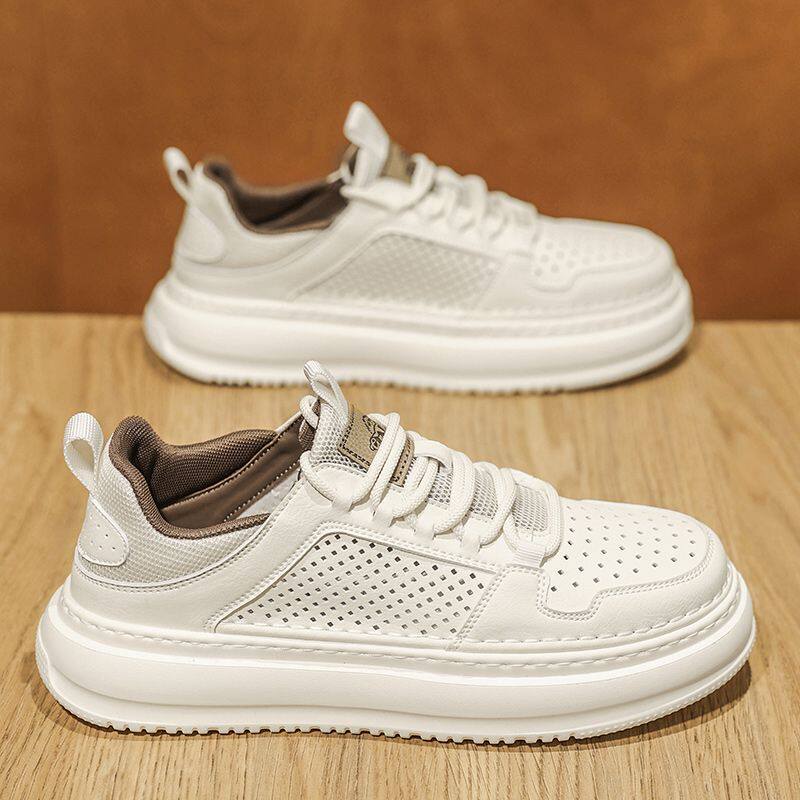 公牛世家男鞋夏季透气防臭网眼白色小白鞋男新款镂空运动休闲板鞋