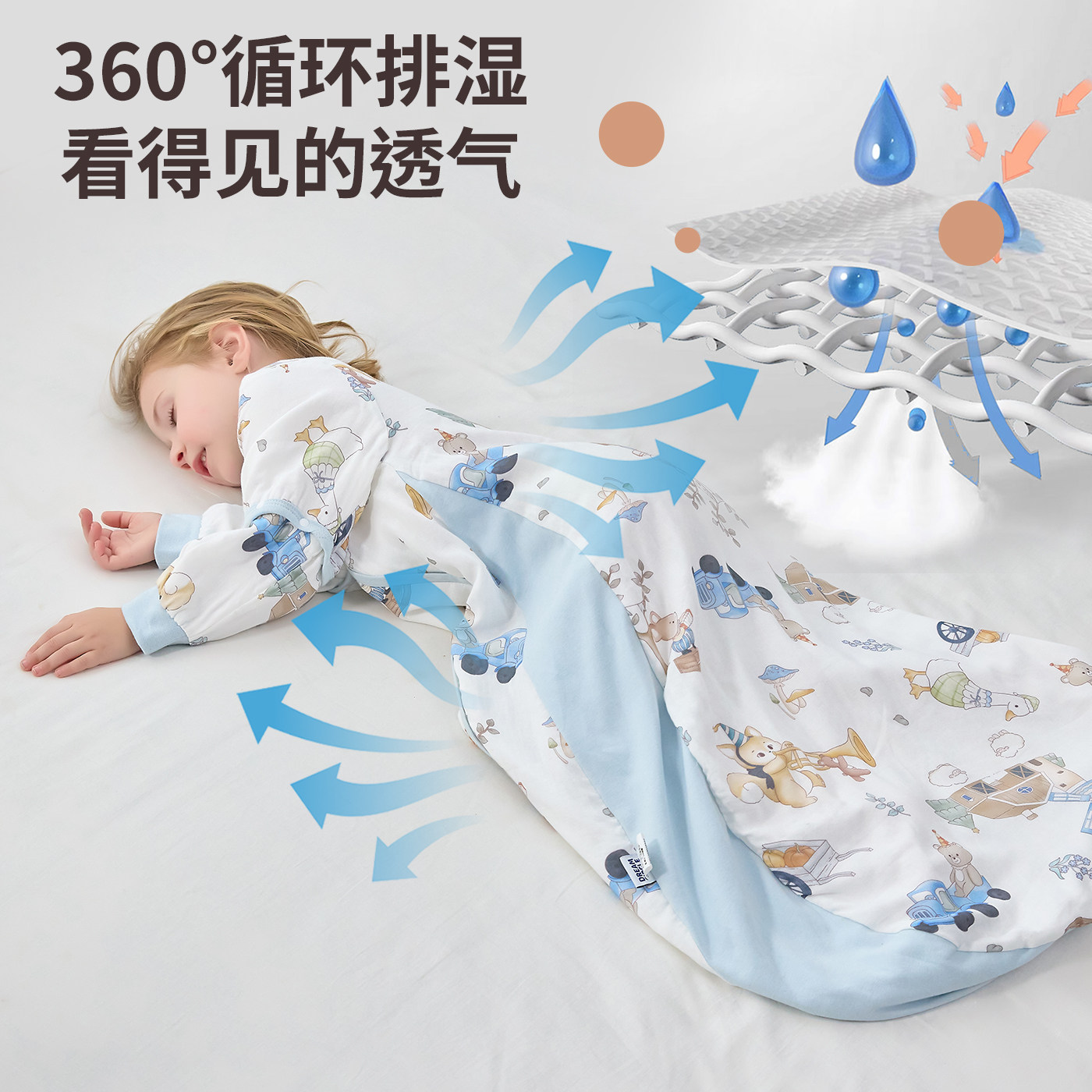 婴儿睡袋四季通用宝宝春秋夏季薄款蚕丝纱布儿童一体式防踢被