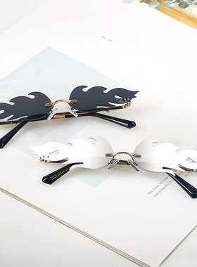 网红ins同款太阳镜跨境欧美个性切边无边框蹦迪墨镜不规则时尚