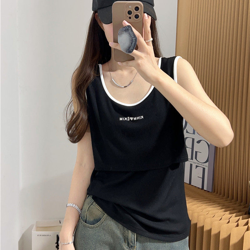 哺乳背心吊带夏季产后哺乳衣辣妈外出打底带胸垫喂奶上衣内搭t恤