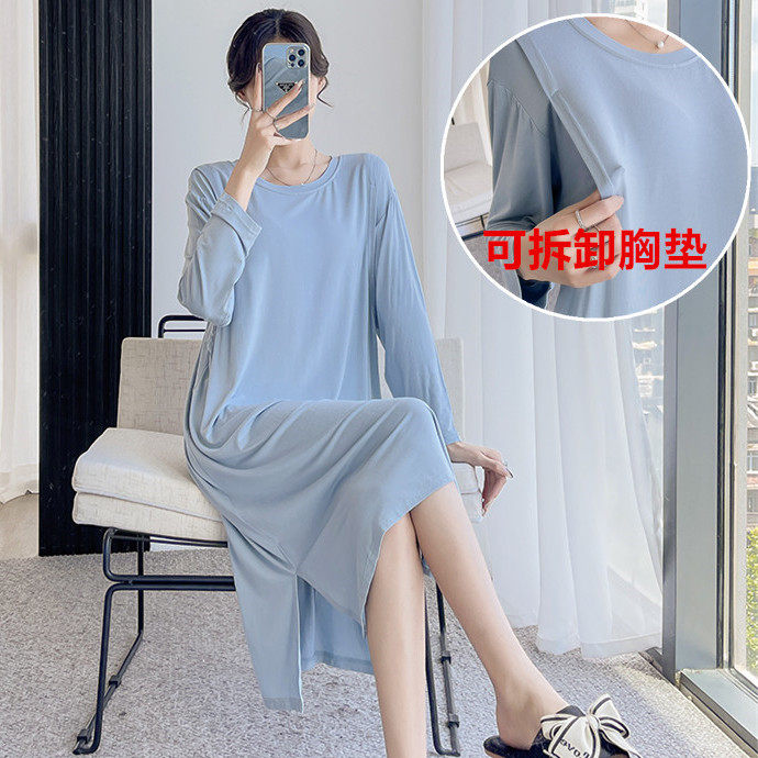 侧开口哺乳连衣裙产后月子服睡裙
