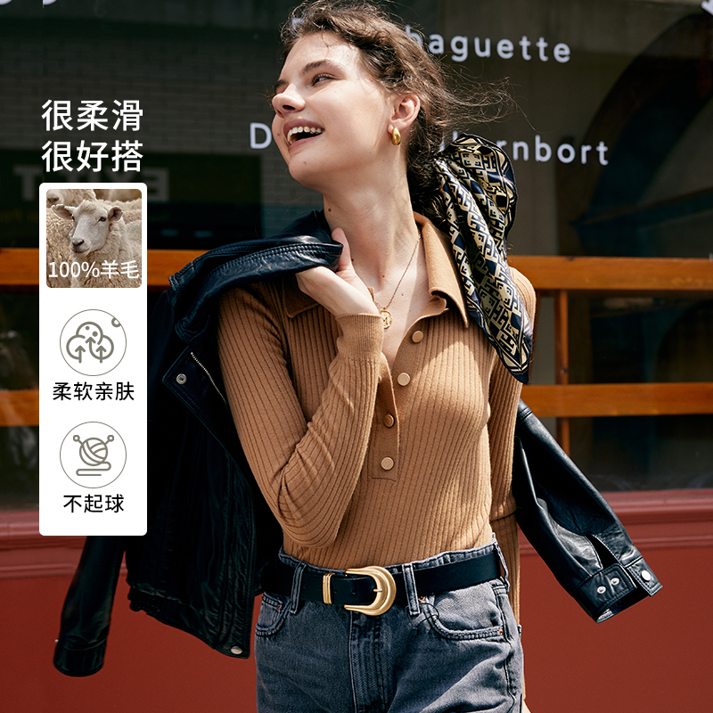 ALIEMG翻领套头排扣羊毛针织衫