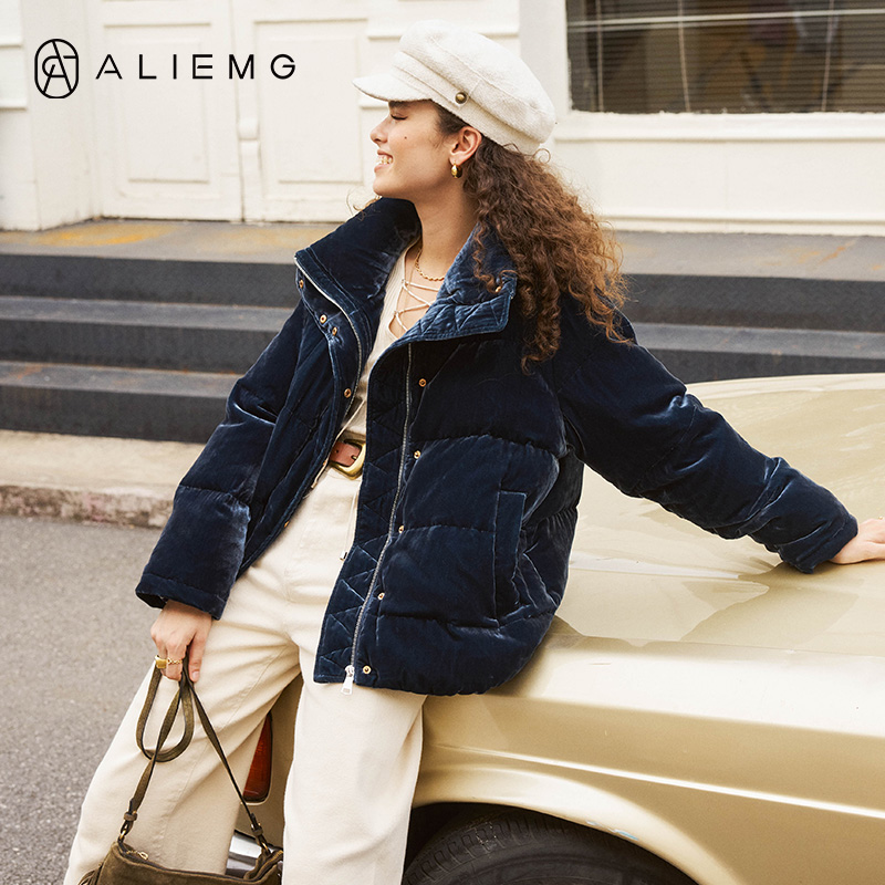 高端真丝丝绒白鸭绒羽绒服