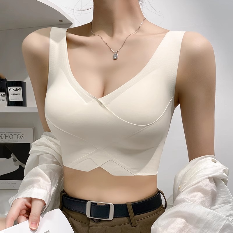 维多利亚聚拢小胸无痕内衣女收副乳防下垂防震背心式白色固定文胸