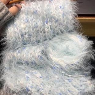 小师妹手作手工diy温暖毛线烟波蓝手混线围巾编织棒针元宝女友闺