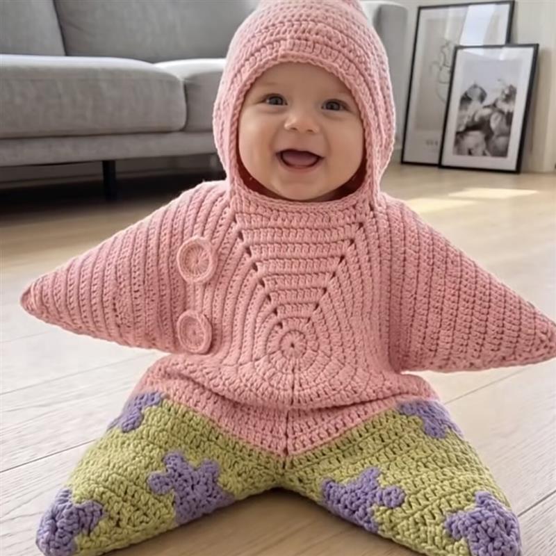 五角海星婴儿服宝宝派大星睡袋防受凉钩织连体衣宝宝裹毯被子睡衣