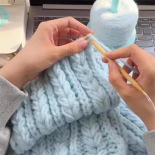 【冬季上新】蓝色围巾毛线手工diy编织材料包牛奶棉手织围脖礼物