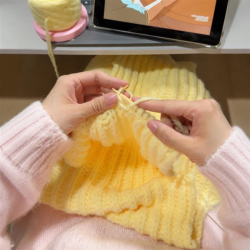 奶酪黄围巾毛线手工diy冬季氛围感编织围脖百搭云朵绵绵送女朋友
