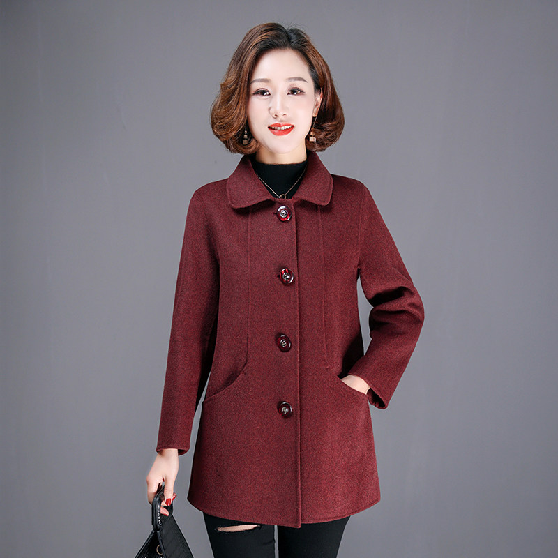 双面羊绒大衣女妈妈冬季毛呢外套