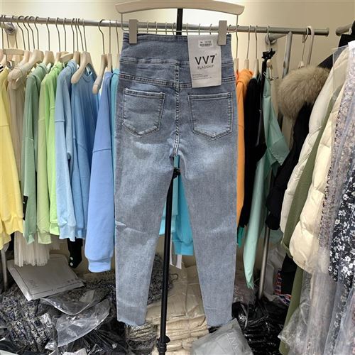 2021VV7 5501牛仔裤女2021春新款韩版破洞高腰排扣修身显瘦小新品
