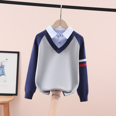 男童毛衣衬衫领秋冬2025新款