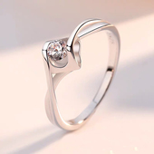 S925纯银天使之吻戒指女爱心经典 扭臂钻戒简约1克拉镶钻开口可调