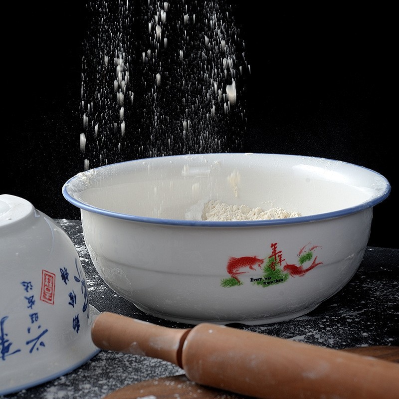 老式厨房和面家用盆陶瓷和面盆大号带盖陶带盖搪瓷瓷盆揉