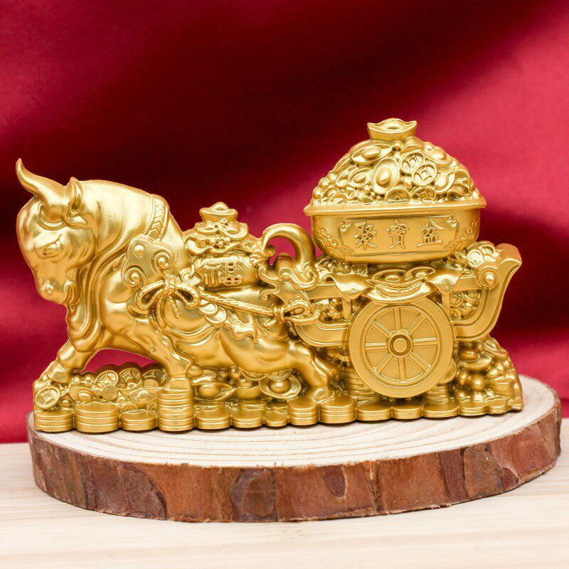 W新款财牛聚宝盆金属工艺品摆件马上有钱金牛送福金牛吉祥工艺品
