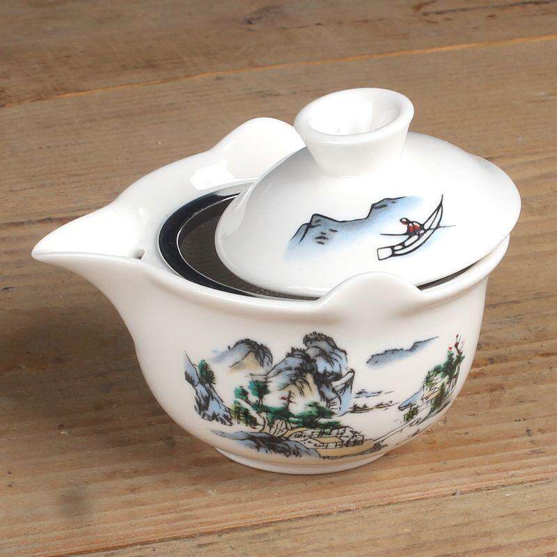 防烫三才盖碗茶杯大号单个陶瓷功夫茶具套装泡茶碗手抓壶青花白瓷