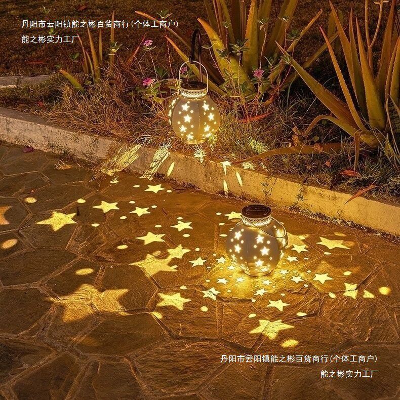 太阳能星星灯花园阳台氛围灯LED防水五角星南瓜灯庭院星空投影灯