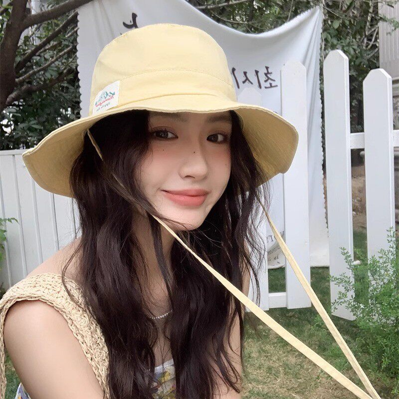 少女甜美风彩色刺绣粉色系大檐渔夫帽女夏季防晒遮阳潮户外盆帽