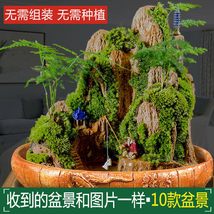 流水版假山石吸水盆景摆件上水奇石头鱼缸原植物天然室内山水造景