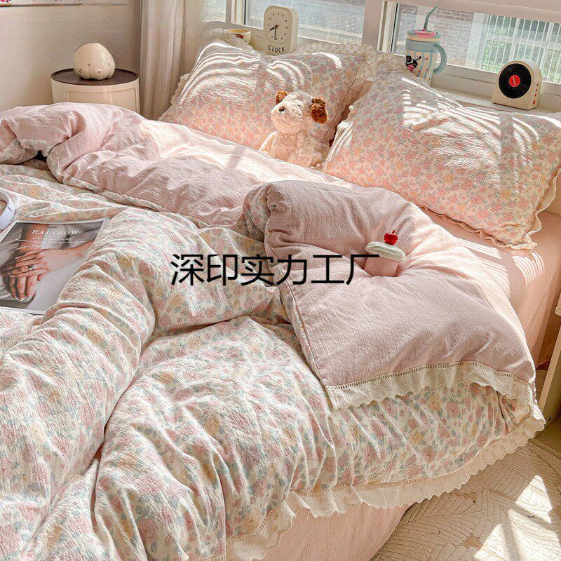 a类母婴级 床上四件套秋冬季感保暖被套冬季纯棉床单