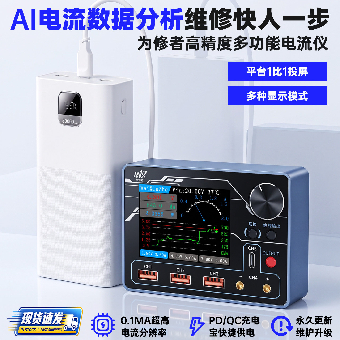 为修者AI电流数据故障分析曲线电流仪电压测试数显多功能电流表图片