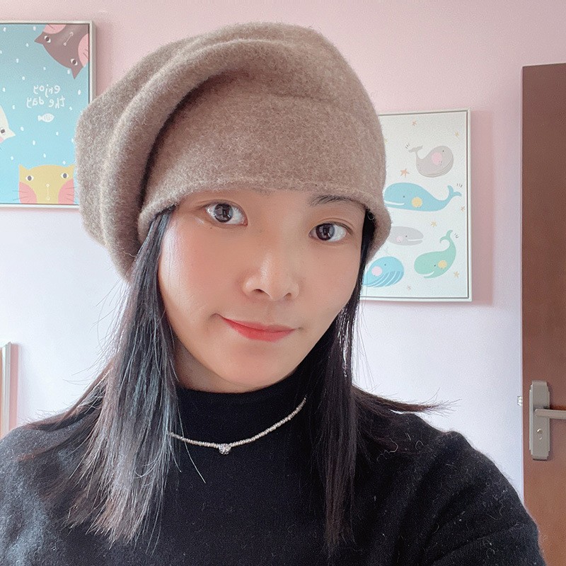 日系百搭纯羊毛贝雷帽女秋冬季英伦文艺复古大头围堆堆帽画家帽