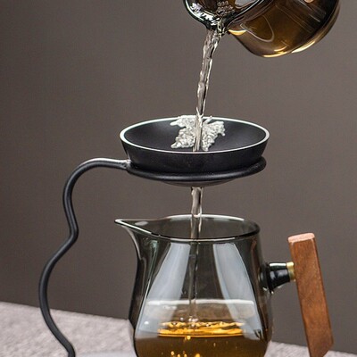 茶漏茶滤高档玻璃公道杯一体茶楼茶隔器泡茶叶陶瓷无孔过滤网托架