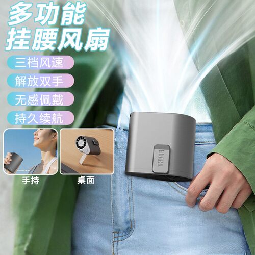 【三档大风】挂腰风扇户外便携桌面手持风扇夹腰防暑DT01