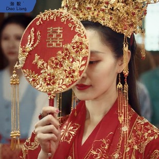 包邮 结婚新 包婚礼diy邮中式 喜扇团扇古秀禾服扇同扇子宋轶款