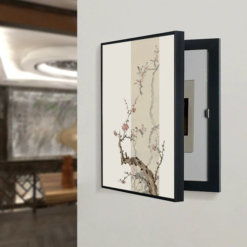 电表箱装饰画梅兰竹菊新中式竖版免打孔遮挡配电箱弱电闸空开挂画