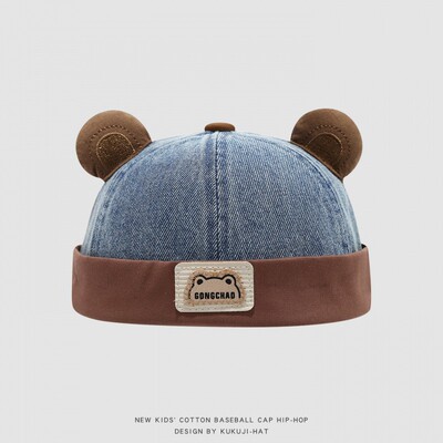 春夏季户外透气儿童地主帽宝宝遮阳嘻哈帽可爱双耳牛仔瓜皮帽