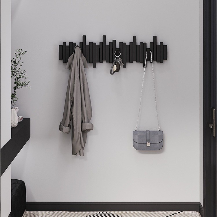 实木钢琴键挂衣架墙上壁挂衣钩卧室玄关入户门后置物免打孔衣帽架
