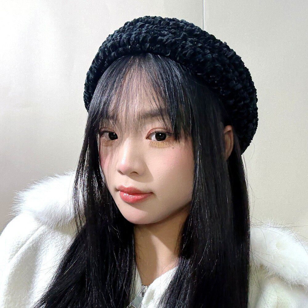 雪尼尔针织毛线贝雷帽女2025年秋冬季日系显脸小画家帽保暖蓓蕾帽