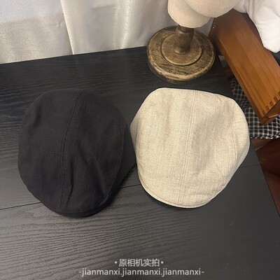 前进帽夏季女薄款复古纯色文艺百搭画家帽日韩可调节古风贝雷帽