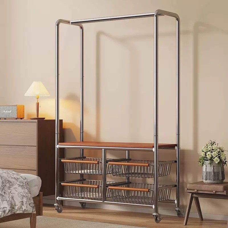 中古衣帽架卧室落地家用转角挂衣架置物架衣架储物柜一体衣服挂架