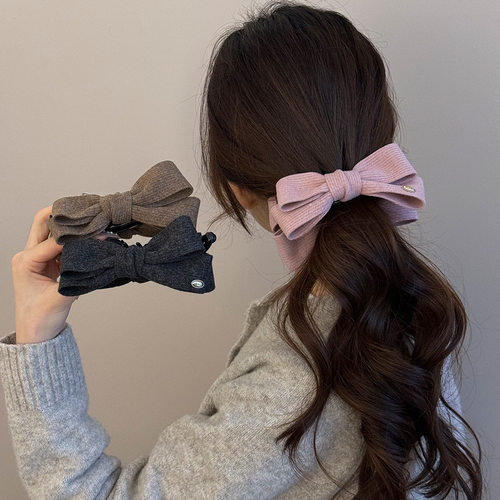 韩系金标针织蝴蝶结香蕉夹2025新款高马尾抓夹后脑勺扭扭夹子头饰