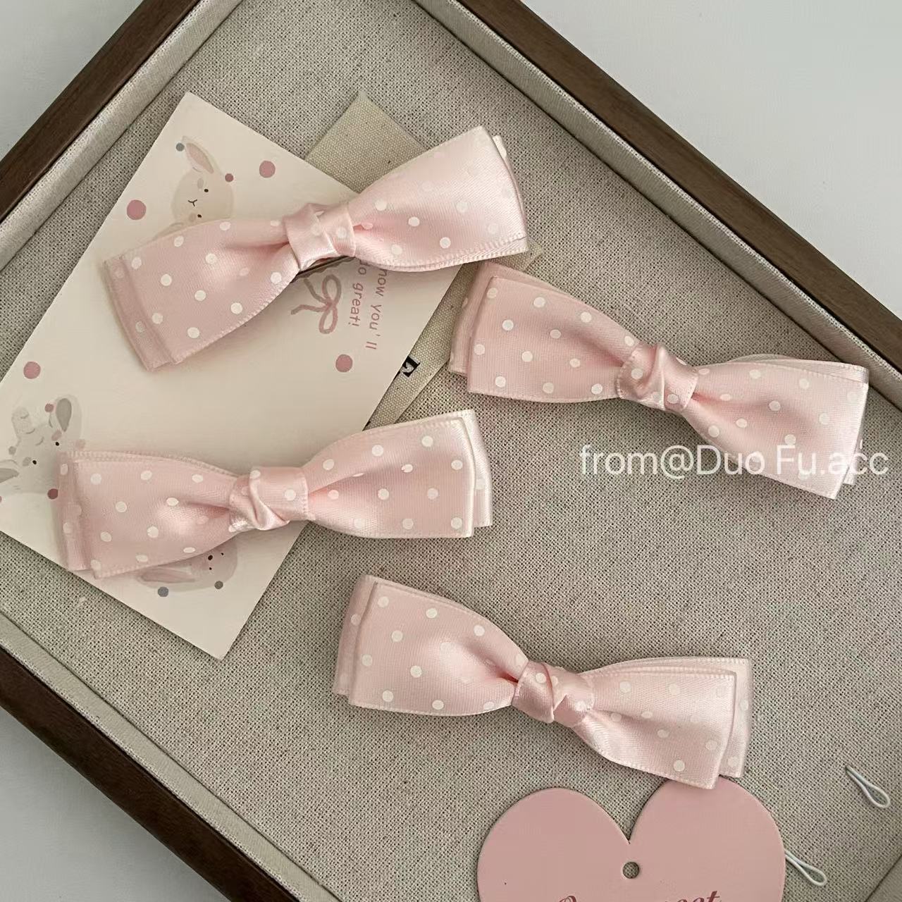 元气粉嫩波点蝴蝶结发夹甜美感夏日丸子头装饰夹子发卡女