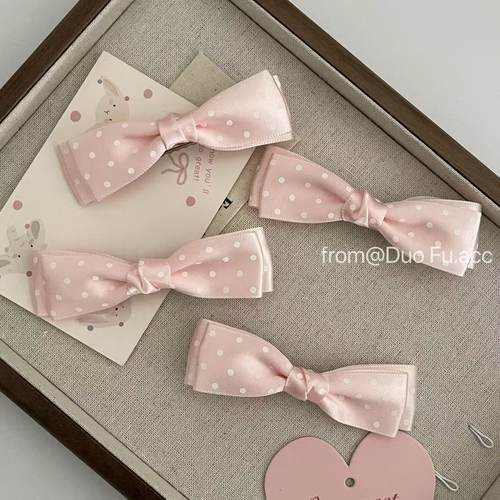 元气粉嫩波点蝴蝶结发夹甜美感夏日丸子头装饰夹子发卡女