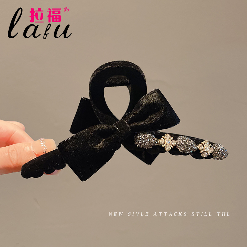 秋冬蝴蝶结发夹女后脑勺大号抓夹感头发鲨鱼夹子网红发卡头饰