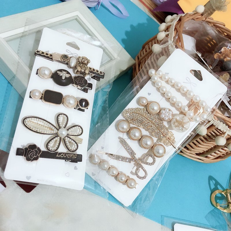 网红爆款羽毛发夹6件套水钻剪刀发夹韩国ins简约头饰侧边夹