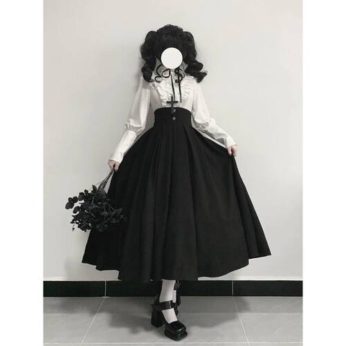 【幽夜圣谕】哥特风设计感衬衫+半身裙套装女日系古着甜美氛围感