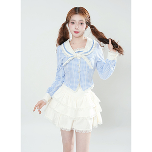 【云端少女】美式复古学院风蓝白初春温柔绝美收腰显瘦JK制服套装