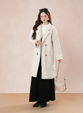 2025年新款冬季白色呢大衣小众中长款小个子高级感毛呢外套女冬装