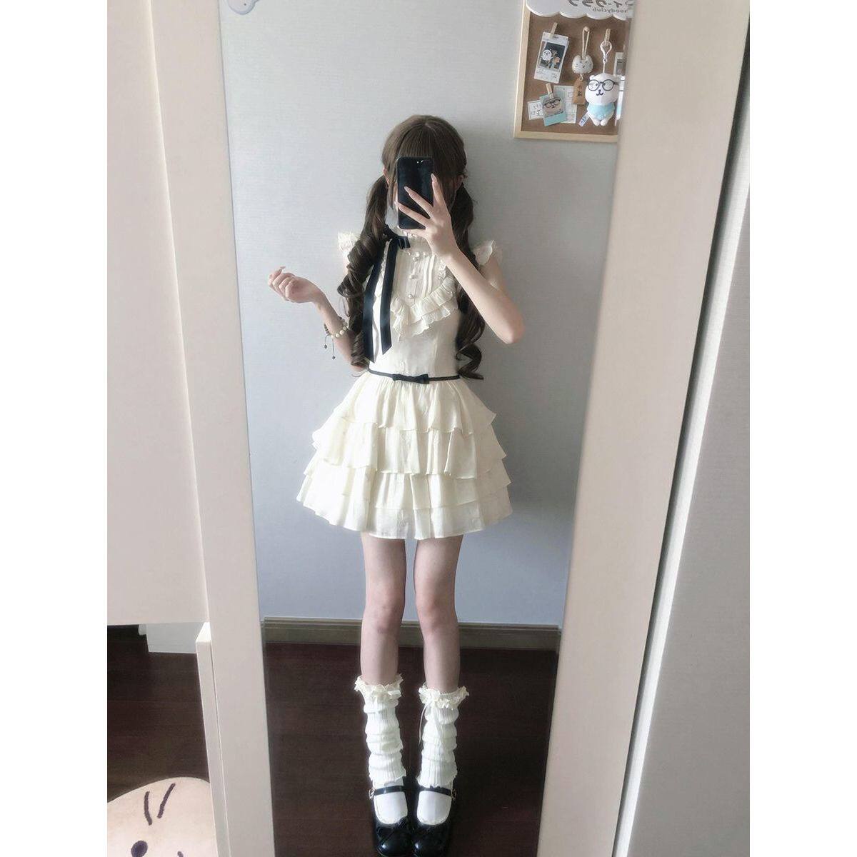 半糖主义甜美小个子蝴蝶结连衣裙夏季新款氛围感收腰显瘦蛋糕裙女