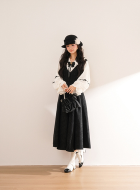 塞纳洛影 黑色大摆裙+灯笼袖内搭宫廷复古显瘦小香风大小姐穿搭