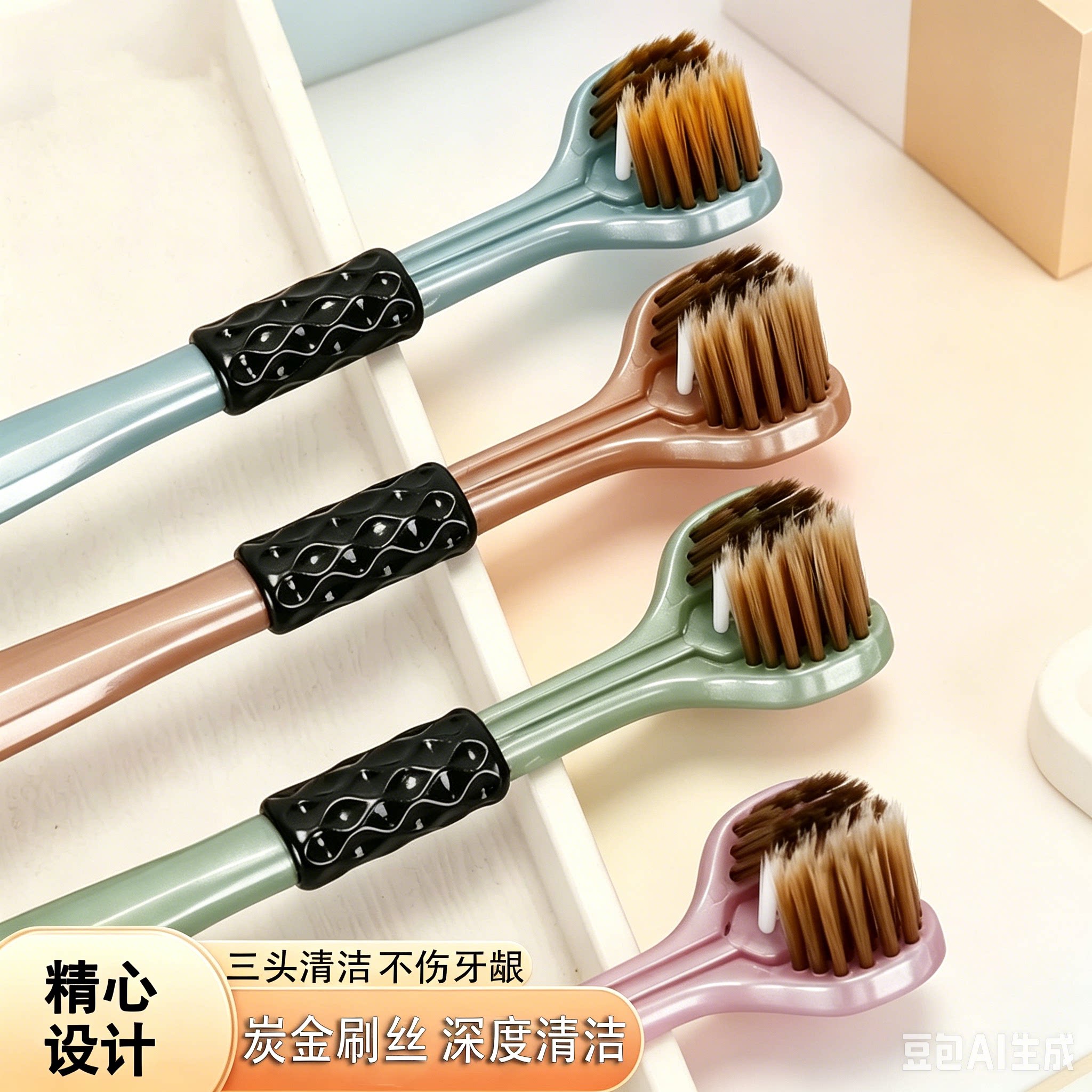 三头牙刷软毛成人清洁不伤牙龈深度清洁家用情侣款深层洁净不藏垢